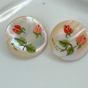 VTG handpainted Mother of Pearl floral pins brooch Victorian or Edwardian period